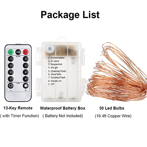GDEALER 4er Stück 5M 50 LEDs Lichterkette 8 Modi Außenbeleuchtung Batteriebetrieben Kupferdraht Wasserdicht IP65 mit Fernbedienung und Timer für Outdoor, Innenbeleuchtung, Garten, Hochzeit, Party, Weihnacht und Haus Deko – Warmweiß - 7