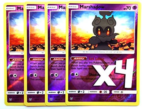 Pokemon: 4X Marshadow 45/73 ,Reverse Holo rare, NM-Mint Shining Legends, New