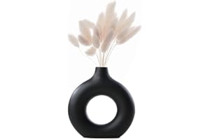 KINGBAR vase schwarz matt, Keramik Donut Vase Moderne Deko vase, Vase Rund Mit Loch, Handmade Vasen für Wohnzimmer,Schlafzimmer, Büro,Badezimmer Dekoration