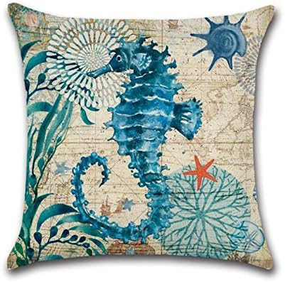 RUIIO Marine Life Watercolor Pattern Pillow Case Cushion Cover for Home Room Sofa Decoration (Hippocampus)