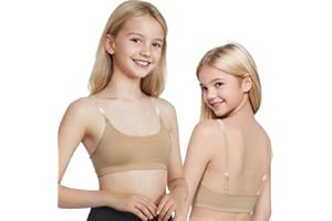 Mulnall Girls Dance Bra Clear Straps Ballet Bras,Unpadded with 2 Pairs Adjustable Straps,1 Pair Silicone Pads