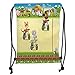 Produktbild Drawstring Backpacks Bags,Kids,Racing Mouse Cat and Dog on The Bike in Farm with Animal Comic Caricature Illustration,Multicolor Soft Satin,5 Liter Capacity,Adjustable String Closu