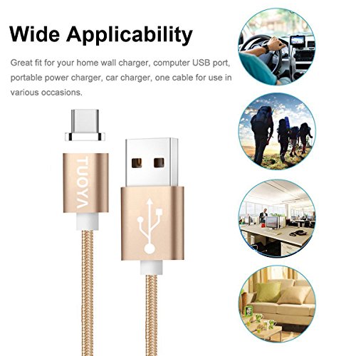 [Die neue Version]Magnet USB C Kabel auf USB 3.0 A- Lebenslange Garantieserie -TUOYA Magnetisches USB-C Ladekabel- Fast Charging-Magnetisches Type C Ladekabel Kabel – Type C Datenkabel Hochwertig mit LED Statusanzeige für Android Smartphones OnePlus 3 Huawai Mate Honor Google Pixel Nexus HTC Xperia Samsung Galaxy Type-C-Geräten (2*Pack Gold) - 6