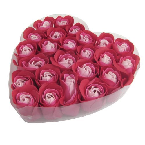 24 Pcs Red Scented Bath Soap Rose Petal in Heart Box
