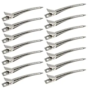 COSLUXE Professional Salon Hair Styling Steel Silver Section Clips Duck Bill Clips, 3.5 Inches Rustproof Metal Alligator Curl Clips with Holes for Hair Styling, Hair Coloring, Silver (PACK OF 12)