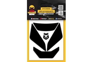 FEAR THE YELLOW BEAR YELLOW BEAR Fear The Yellow Bear© Easy Iron ™, Stickers Retro réfléchissants Noirs REPOSITIONNABLES, pour Casque Moto, 3M™ Technology, Tailles homologuées Visible la Nuit pour Votre sécurité