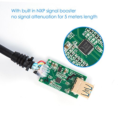 Gold (lang 16 FT) Super Speed USB 3.0 aktives Verlängerungskabel, USB 3.0 Extender USB-A-Stecker auf A-Buchse-Kabel, 5 Meter, schwarz - 3