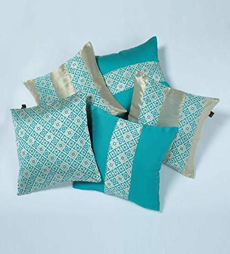 Lushomes Festive Jacquard Pepper Green Design 1 Cushion Cover Set for Any Celebration.(Pack of 5, 40 x 40 cms)