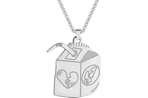 QIAMNI Juice Box Necklace Hip Hop Stainless Steel Gold Silver Pendant Chain Necklace for Women Men Fashion Jewelry (Silver)