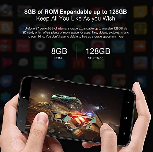 Ulefone S7 - 5,0 Zoll Android 7.0 3G Smartphone, Triple-Kamera (5MP + 8MP + 5MP), 1,3 GHz Quad Core 1 GB RAM 8 GB ROM Corning Gorilla Glass 3 - Schwarz