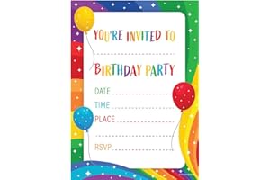 Kirsten McMillan 32 Rainbow Birthday Party Invitations for Kids with Envelopes - Pack of 32 Rainbow Party Invites for Girls & Boys - Designed and Printed in the UK