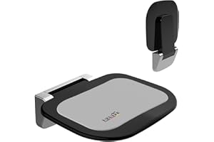 Heuffe Sedia Doccia Sottile Ergonomica Pieghevole a Muro - 180kg Portata Max Antiscivolo, per Anziani e Disabili, Nero