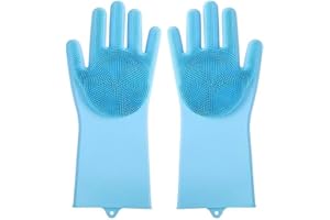 Itingy Dog Washing Gloves 1 Pair, Cat Grooming Brush Glove, Heat Resistant Silicone Mitt Household with Hanging Hole, 3 in 1 Bathing, Deshedding and Massaging Cleaning Glove Multifunction for Pet-Blue