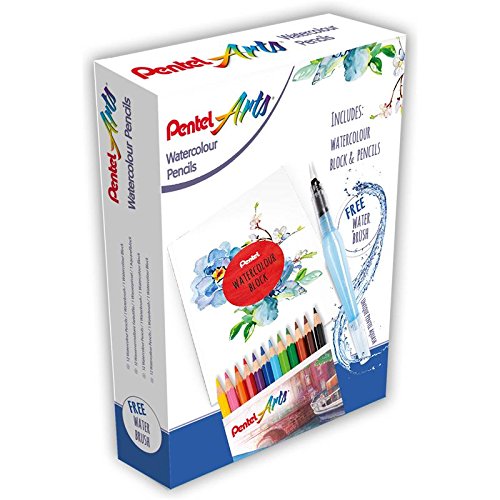 Pentel Aquash Pencil Special Komplett-Set | 12 wasservermalbare Buntstifte und Aquash Pinselstift + Aquarellblock A5+ - 2
