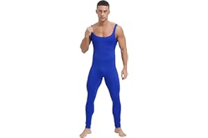 Runhomal Men's Full Body Tight Jumpsuit Unitard Square Neck Bodysuit Stretch Striped Rompers