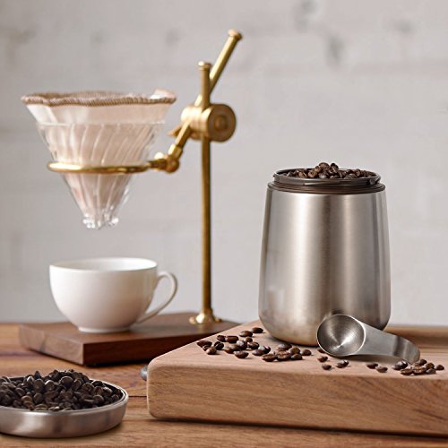 E-PRANCE Kaffeedose Vorratsdose Edelstahldose mit Löffel, für Kaffeebohnen/-pulver, Tee, Nüsse, Kakao, Magnet im Deckel, Edelstahl silber 1,5L - 7