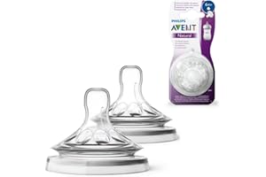 Philips Avent Natural SCF046/27 Lot de 2 tetines 6 m+ pour bouteilles Natural Prises à boire Naturelles, Système anti-colique, Transparent, pour liquides épaissis