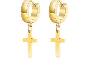 USEEDOVIA Hoop Earrings for Men Boys, Black/Silver/Gold/Multi-Coloured Vintage Stainless Steel Cross Drop Dangle Hoop Earrings Hypoallergenic Cartilage Earrings Jewellery Gifts for Graduation Easter Christmas