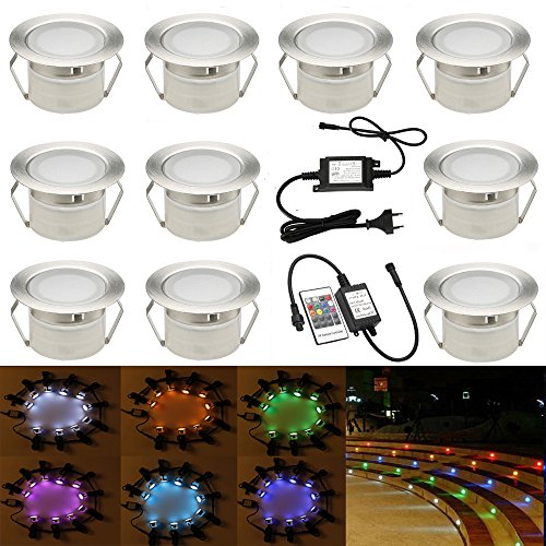 【Promotion】FVTLED 10er Set Treppen Bodeneinbauleuchten Aussen 1W Ø45mm IP67 Wasserdicht Einbaustrahler Terrasse Küche Garten Led Lampe (RGB)