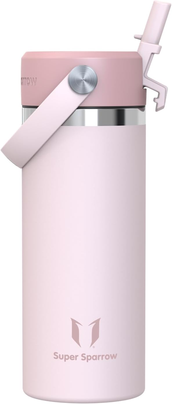 Sparrow SwivelSip Botella Termica Niños - Botella Agua Acero Inoxidable Boca Ancha con Pajita - 500ml - Sin BPA y Antifugas - para Deporte, Gimnasio, Oficina, Yoga, Ciclismo