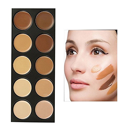 Lover Bar 10 Farben Concealer Palette-Abdeckcreme Camouflage Make Up Kosmetik Set-Makeup Corrector Cover Abdeck Paletten-Cream Contour Highlighter Palette Kit+Make-up Oval Zahnbürste Foundation Pinsel (Oval Brush) - 2