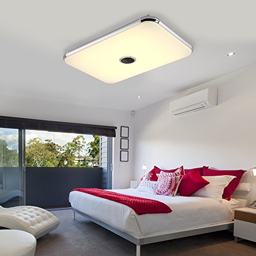 Preisvergleich Produktbild Dimmbare Deckenleuchte mit Fernbedienung und Bluetooth Lautsprecher 40W für Wohnzimmer, Schlafzimmer, Küche und Esszimmer (Silber) JDONG 10506-40W-LY