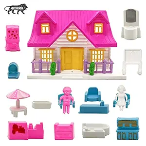 ARTLABEL Funny Doll House Set Pretend Play Dolls House & Play Sets with Movable Door and Furniture for Girls Kids- Best for Birthday Gifts ( Multicolor-Assorted) (Small Doll House)