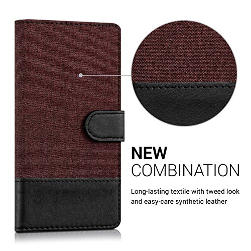 kwmobile Funda para Huawei P9 - Wallet Case plegable de cuero sint  tico - Cover con tapa tarjetero y soporte en rojo oscuro negro