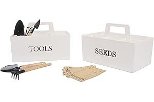 Xbopetda Seed Box and Garden Tool Storage, Plastic Seed Storage Box with 5 Compartments, Portable Garden Caddy Garden Tool Kit Holder, Seed Packets Container Gardening Box for Flower Vegetable Seeds