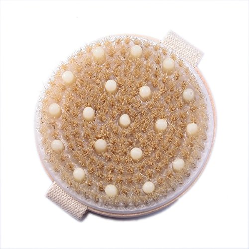 FUNLAVIE Body Brush 100% Natural Bristle with Rubber Nodules Lymphatic Detox Brush