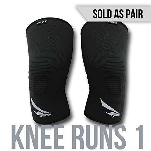 2nd Era Knee Runs 1 - Best Compression Knee Support Sleeves Brace Wraps - For Professional Elite Athletes: Running, Jogging, Bodybuilding, and Weight Lifting - (Sold as Pair) (Black, Small)