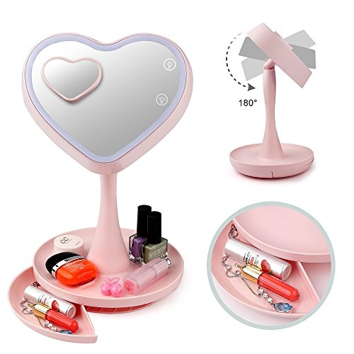 LED kosmetikspiegel,tpfocus USB wiederaufladbar makeup spiegel mit 7 Farben,3 in 1 Touch-Schalter Tischspiegel beleuchtet 180 Grad drehbar Schminkspiegel als Tischlampe&Kosmetiksaufbewahrung - 2