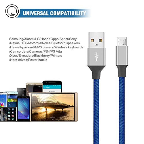 GlobaLink® Micro USB Kabel mit Dopppeltem umflochtenem verwicklungssicherem Denim Jeans USB Kabel Ladekabel Datenkabel Hohe Qualität Super Robust für alle Android Apparat, Android Smartphone, Samsung, Huawei, LG, HTC, Nokia, XiaoMi, Sony, Kindle und Mehr 2 pack 2M ( JeansBlau ) - 4