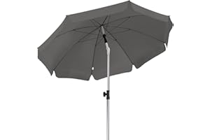 LIFERUN Sonnenschirm, 200 cm Balkonschirm, Neigbar, Höhenverstellbar, UPF 50+ Strandschirm mit Klappfunktion, 8 Stahlverstrebungen,Sonnenschutz, stabil, geeignet für Balkon, Garten und Terrasse, Grau