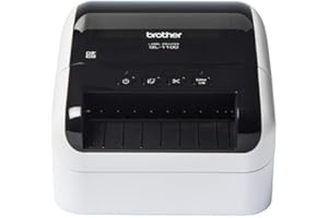 Brother QL-1100 Label Maker, USB 2.0, Shipping & Barcode Label Printer, Desktop, Up to 4 inch Wide Labels, Includes 41 x Large Shipping Labels & 62mm Continuous Tape Roll, UK Plug