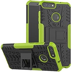 XINYUNEW Funda Huawei P Smart, 360 Grados Protective+Pantalla de Vidrio Templado Caso Carcasa Case Cover Skin móviles telefonía Carcasas Fundas para Huawei P Smart-Verde