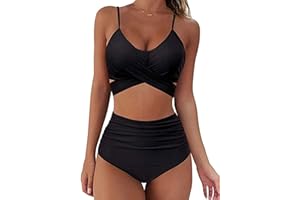 CheChury Costumi da Bagno Donna Bikini Imbottito Halter Regolabile Cross Costumi Mare Donna con A Vita Alta Stampato Contorto Due Pezzi Beachwear