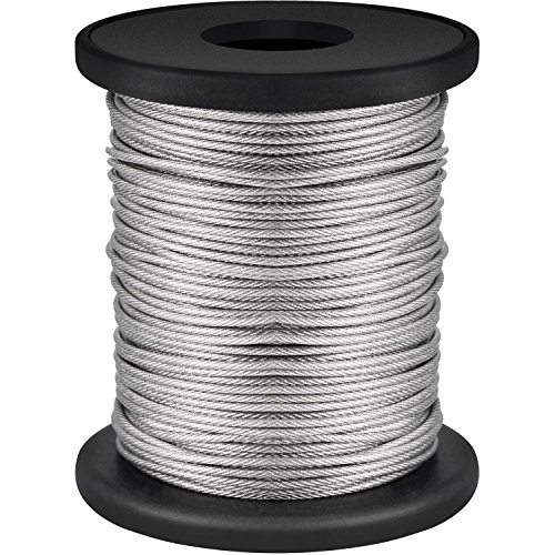 Photo Mirror Picture Frame Hanging Wire, Braided Stainless Steel Vinyl Coated Wire Spool, 1.5 mm x 98 Feet, Supports up to 110 Lbs