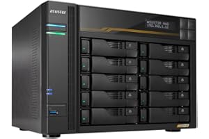 Asustor Lockerstor 10 Gen3 AS6810T 10 Bay NAS, AMD Ryzen Quad-Core 2.3 GHz, 16GB RAM ECC DDR5, 4 M.2 NVMe Slots, Dual 5GbE and Dual 10GbE Port, USB4 Type-C, Network Attached Storage (Diskless)
