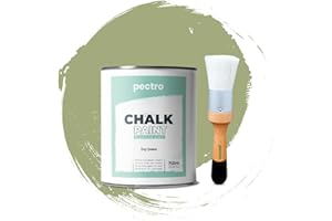 ‎PECTRO PACK Kreidefarbe für möbel 750ml + Malerpinsel speziell für Chalk Paint - Möbellack Natürlicher Kreideeffekt - Farbe für Holz (TROCKENES GRÜN)