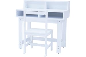 Teamson Kids Fantasy Fields Wooden Writing Desk with Storage, Children's Play Table and Chair Set, School Study Desk Organiser in White