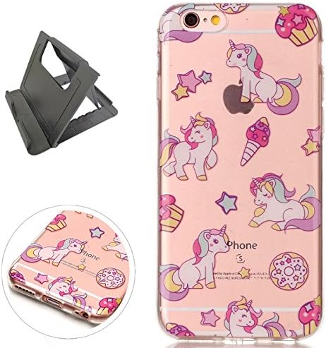 Iphone 6 Plus/6S Plus Case, Keyye Soft Silicone Flexible Shockproof Jelly Rubber Cute Cartoon Ultra Slim Gel TPU [black plastic kickstand] Crystal Elastic Protective Shell - Pink Unicorn