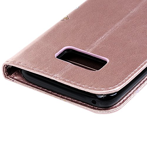 Lanveni Samsung Galaxy S8 Hülle, Handyhülle für Galaxy S8 Flip Case Cover PU Lederhülle Schutzhülle Magnetverschluss Ledertasche mit Stander Function Brieftasche Card Slot Handy Tasche mit Bunte Schmetterling Cover Design (Rose Gold)+ 1 x Stylus Pen + 1 x Staubdichte Stecker - 6