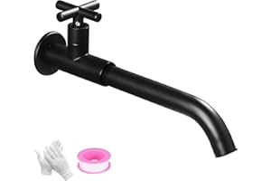 NIUKOMY Grifo de Agua Fría en Pared, Grifos Mural de Baño Lavabo de Latón Negro, Grifería Frío de Jardín Giratorio 360°con Manija Cruzada para Fregadero de Cocina Lavandería Mop Pool Exterior