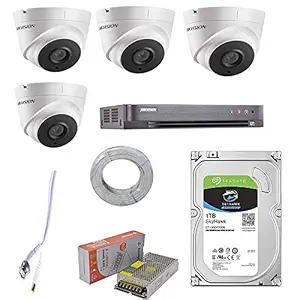 HIKVISION Full HD 5MP Cameras Combo KIT with 4CH DVR, 4 Dome Cameras+1TB Hard DISC+ Wire ROLL +Supply & All Required CONNECTORS+DVR by Techno-Krat