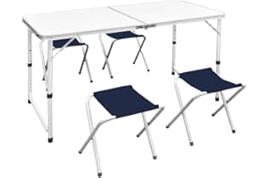 vidaXL Ensemble de Table Pliable de Camping et 4 Tabourets, Meuble à Manger, Mobilier de Jardin Cuisine Patio Pique-Nique Exterieur