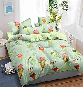 DECOMIZER 100% Microfiber Cotton Double Bedsheet Bedspread Set - (Includes 1 Bed Sheet 90x90 Inch | 2 Pillow Covers) (Ice Cream, Double Bed)