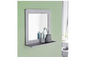 Homme Concept -Grey bathroom mirror with shelf, Wall-mounted bathroom mirrors, Hanging Vanity Mirror, for the Living Room and Bathroom, Bathroom Décor, Wood Frame.