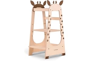 Beeloom - Tour d'apprentissage Montessori en Bois, Deer Tower, Tabouret d'activité pour Enfants, Marron, avec marches, 3 Niveaux de Hauteur réglable
