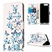 Produktbild Lonchee Schutzhülle / Cover / Handyhülle / Ledertasche / Brieftasche Etui für Huawei P10 Marmormuster Gemalte Muster Design Folio PU Leder Tasche Case Hülle im BookStyle mit PU Leder Hülle Wallet Case – Kleiner blauer Schmetterling